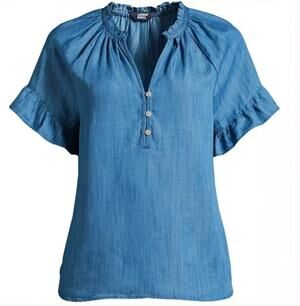 Land’s End - Women's Short Sleeve Blouse Top - Denim Chambray - Size 2X NWT